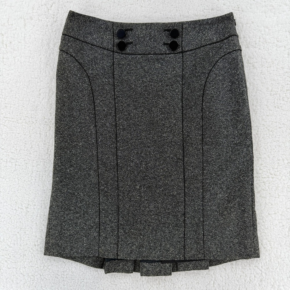 Ann Taylor Petites Skirt Womens 8P Gray Wool Blend Tweed‎ Pleated Hem Career